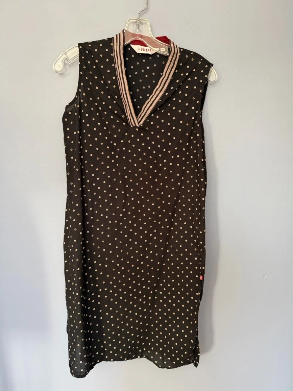 Biba Bandhani Printed Kurta Top Women Sz 36 Sleeveless V Neck Cotton boho - Picture 3 of 10